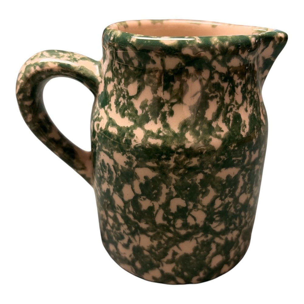 Roseville Green Spongeware Pottery Pitcher 4" Creamer Workshops of Gerald E Henn